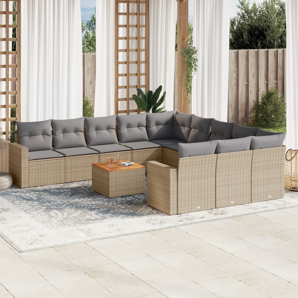 havesofasæt 12 dele med hynder polyrattan beige