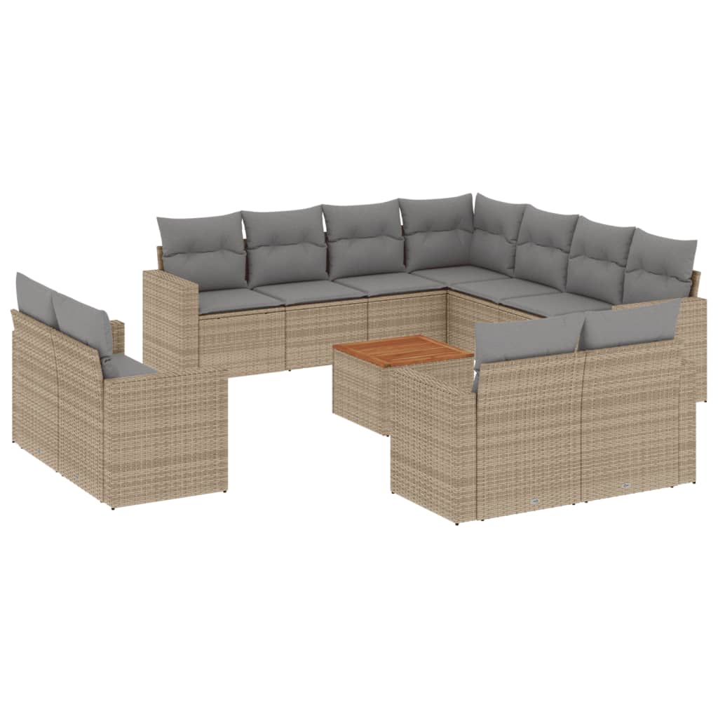 havesofasæt 12 dele med hynder polyrattan beige