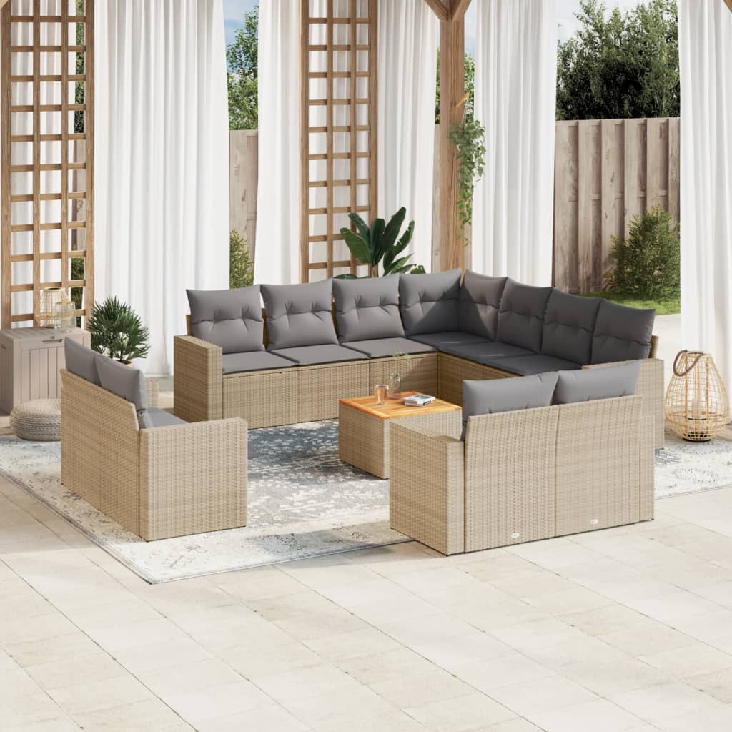 havesofasæt 12 dele med hynder polyrattan beige