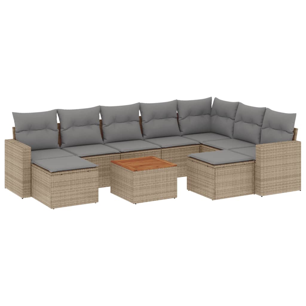 havesofasæt 10 dele med hynder polyrattan beige
