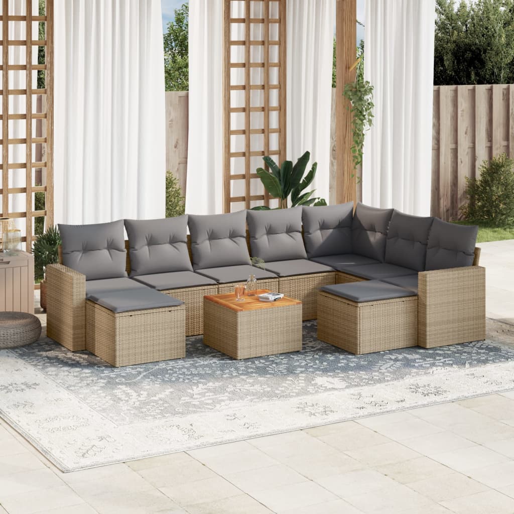 havesofasæt 10 dele med hynder polyrattan beige