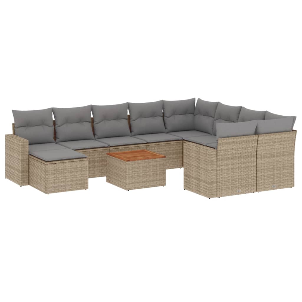 havesofasæt 11 dele med hynder polyrattan beige