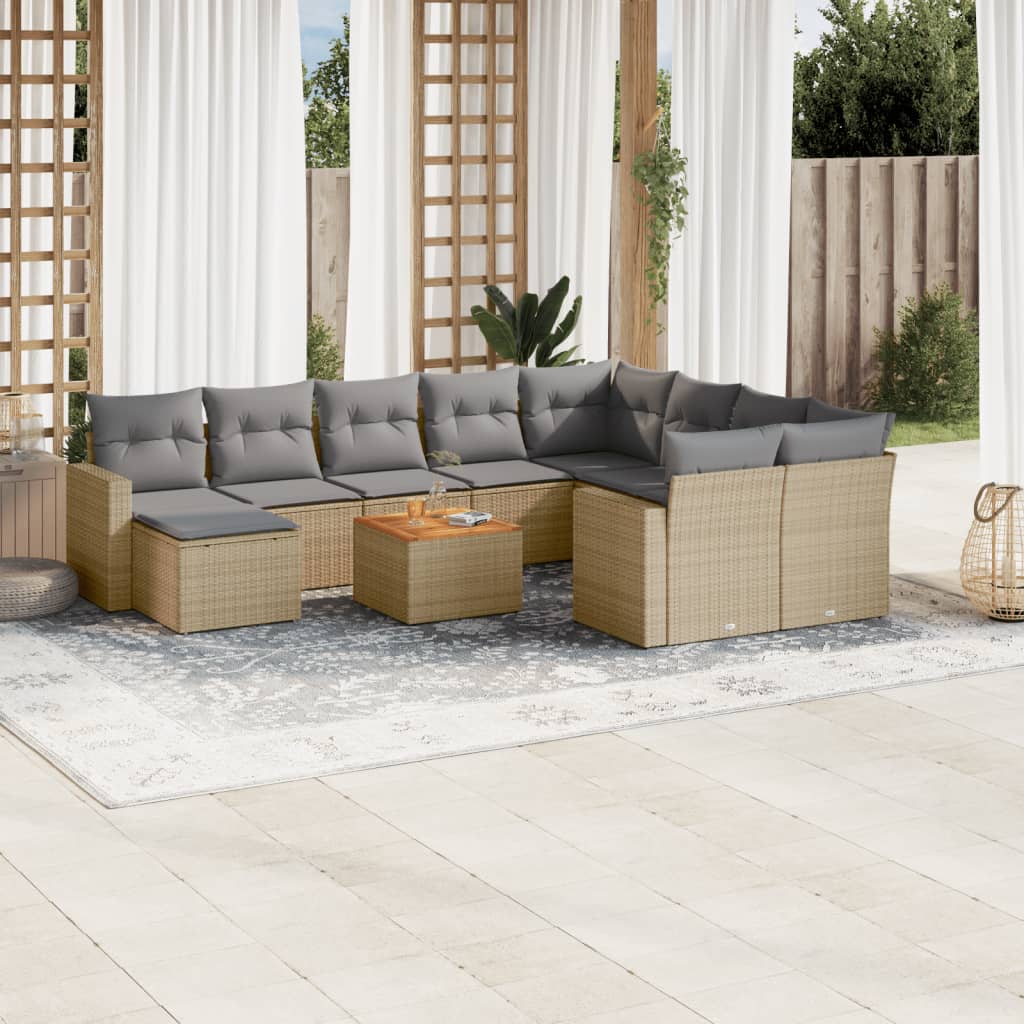 havesofasæt 11 dele med hynder polyrattan beige