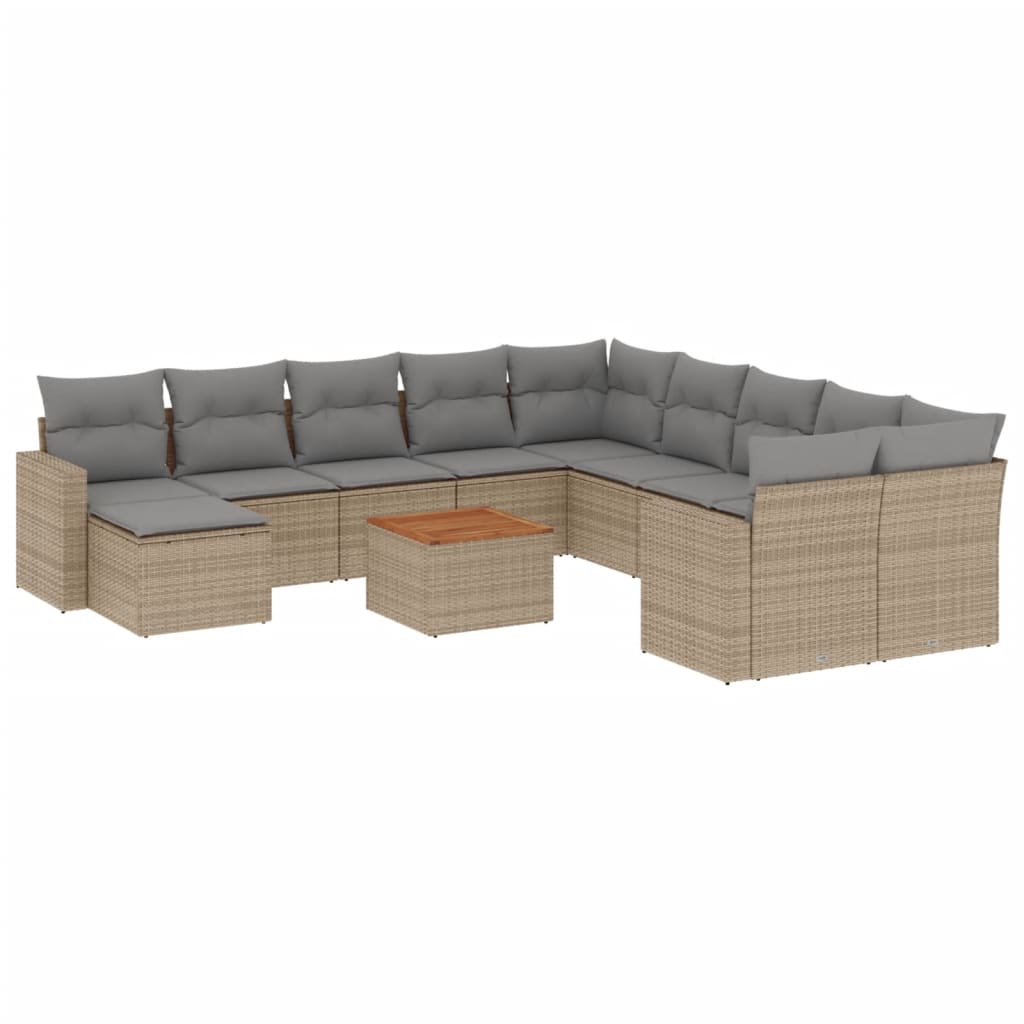 havesofasæt 12 dele med hynder polyrattan beige