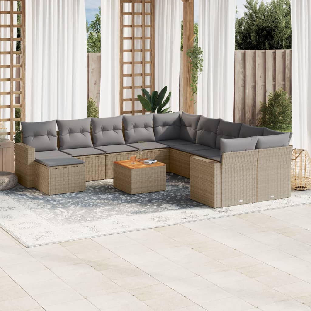havesofasæt 12 dele med hynder polyrattan beige