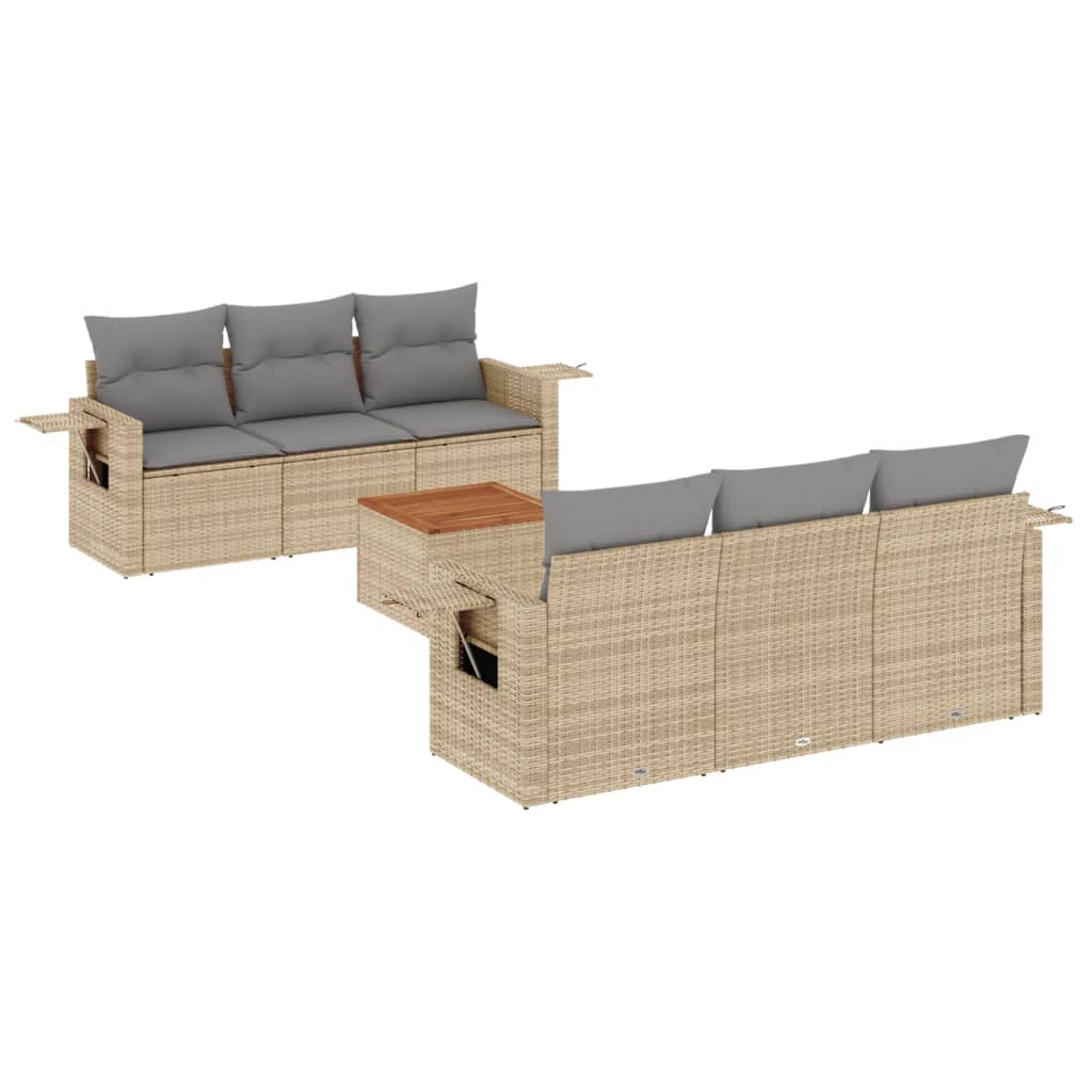 havesofasæt 7 dele med hynder polyrattan beige