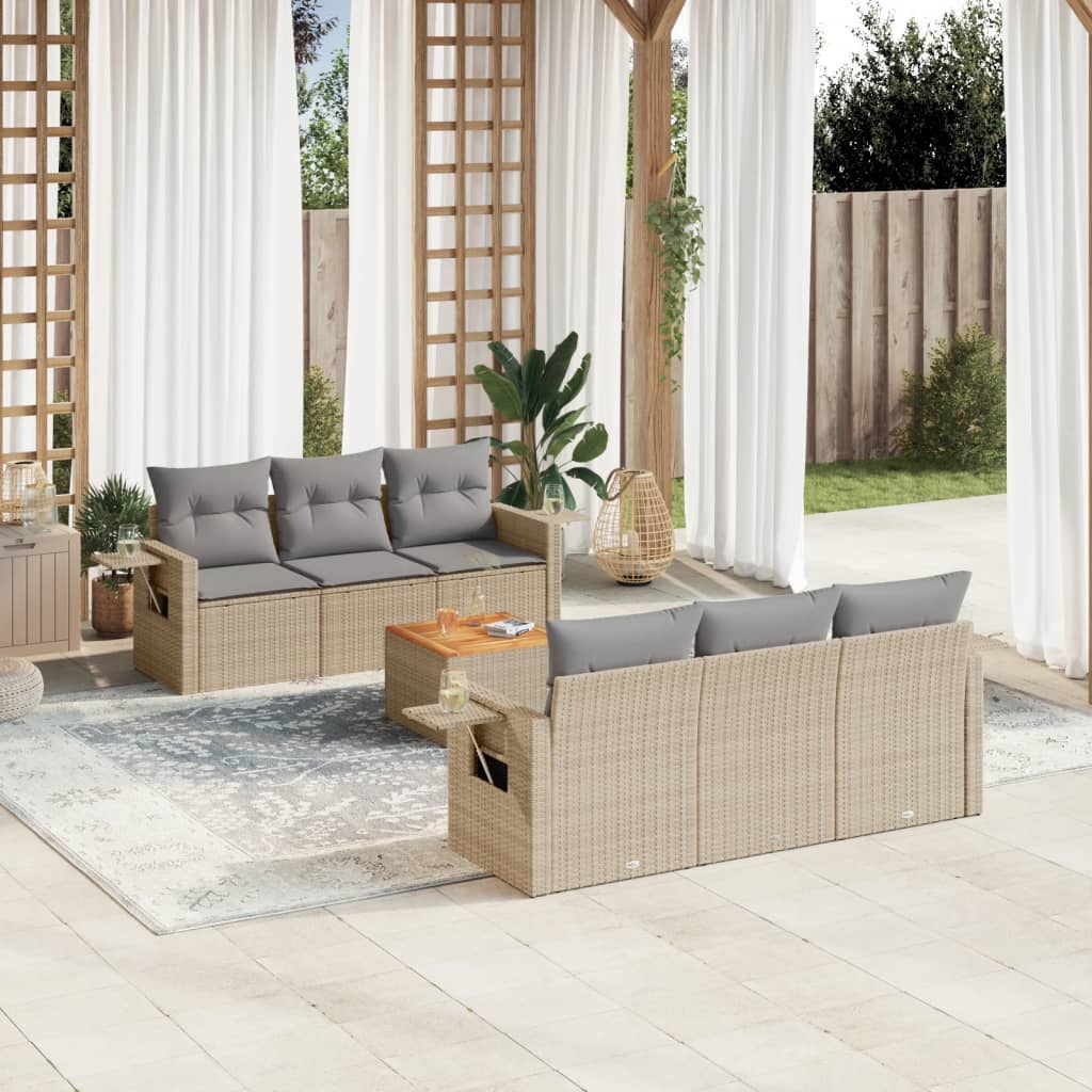 havesofasæt 7 dele med hynder polyrattan beige