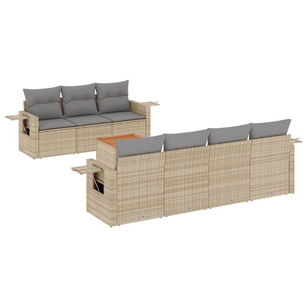 havesofasæt 8 dele med hynder polyrattan beige