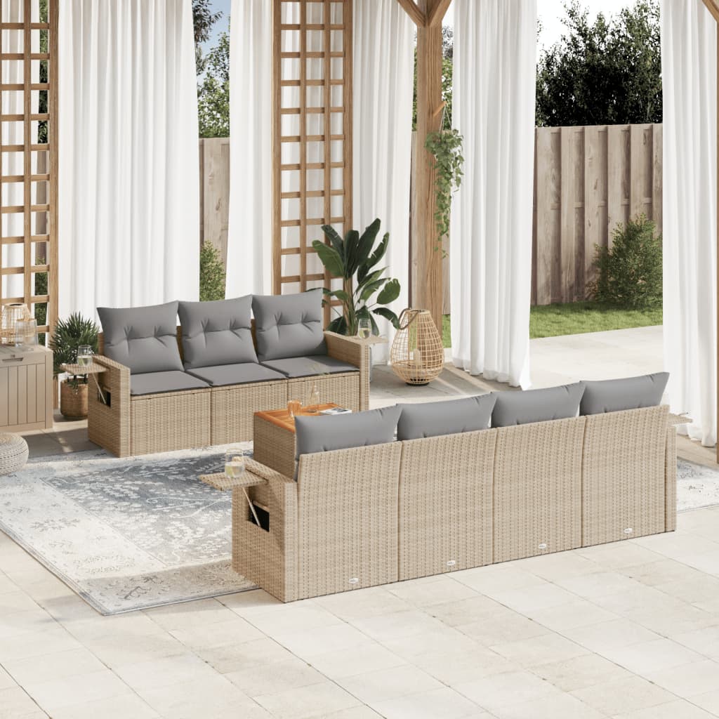 havesofasæt 8 dele med hynder polyrattan beige