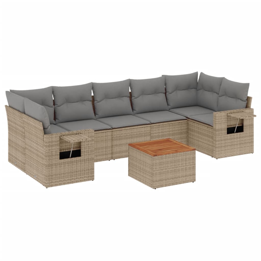 havesofasæt 8 dele med hynder polyrattan beige