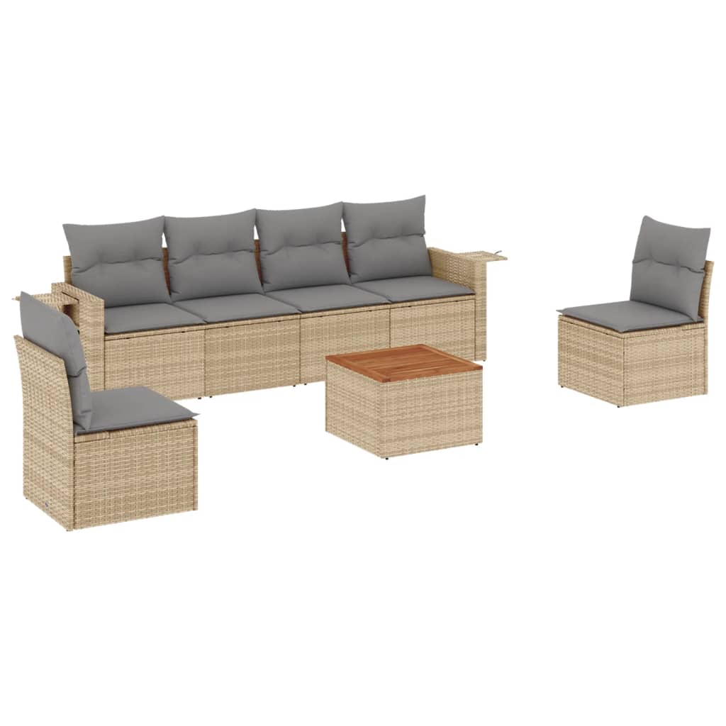 havesofasæt 7 dele med hynder polyrattan beige