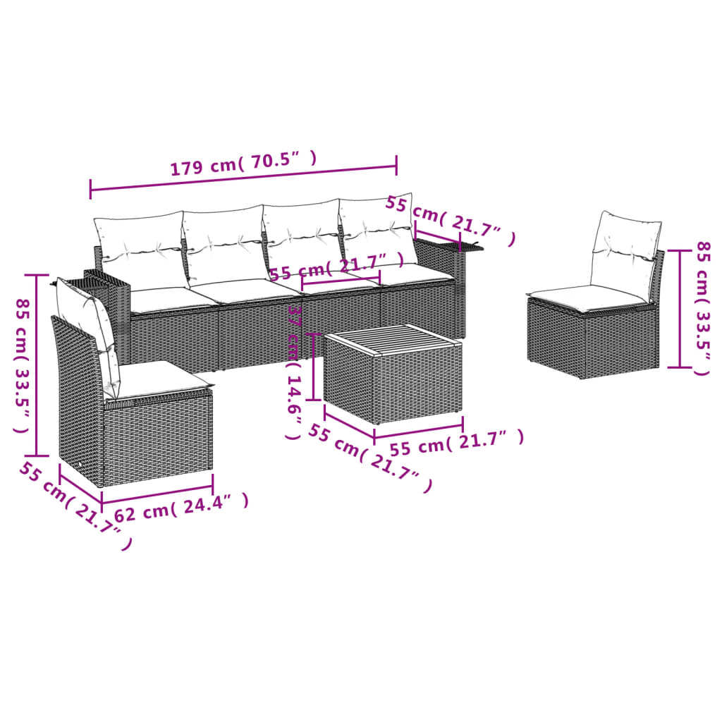 havesofasæt 7 dele med hynder polyrattan beige
