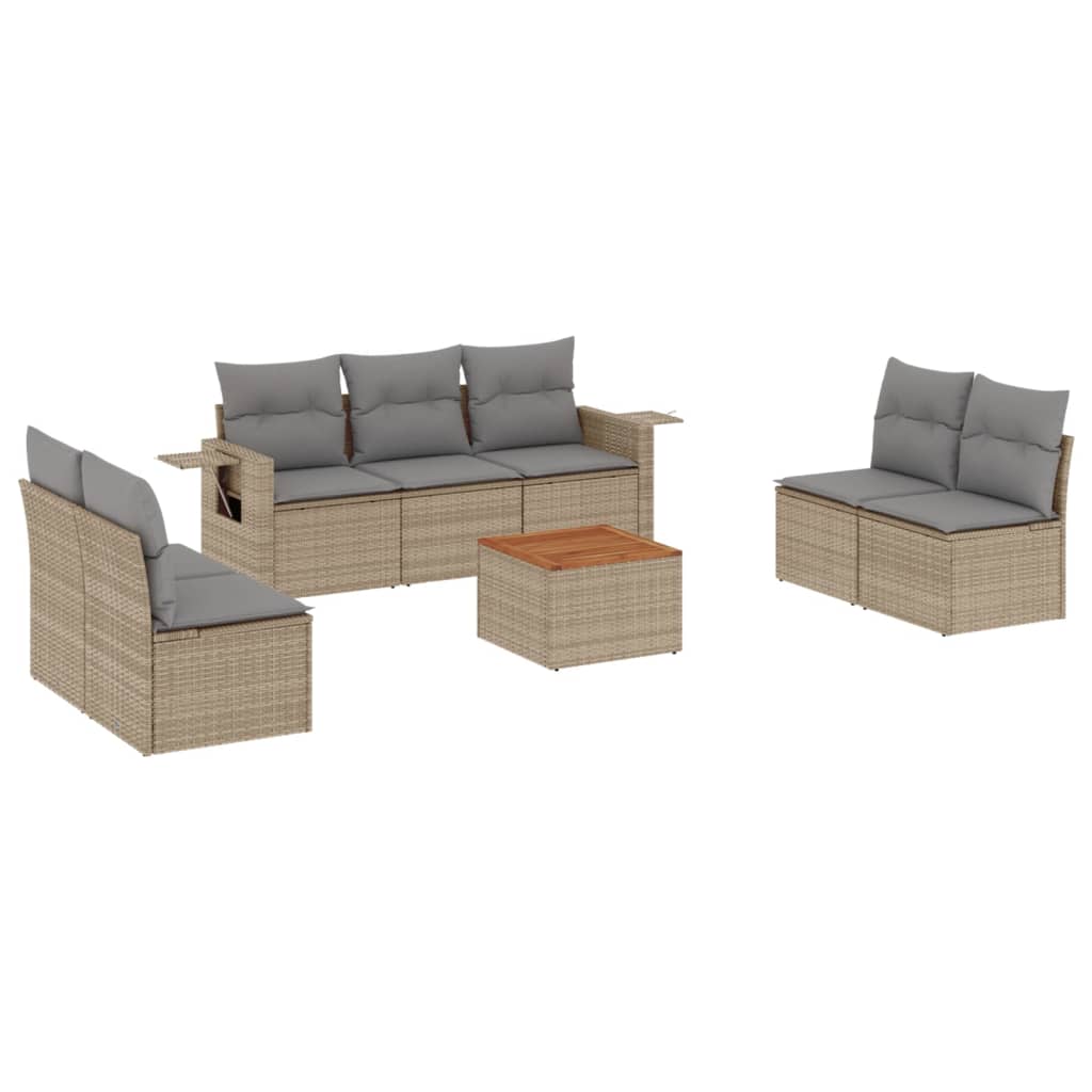 havesofasæt 8 dele med hynder polyrattan beige