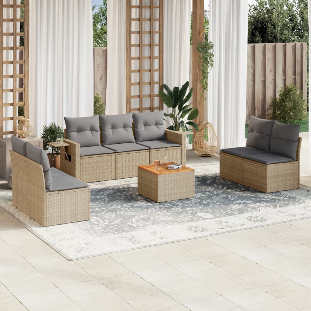 havesofasæt 8 dele med hynder polyrattan beige