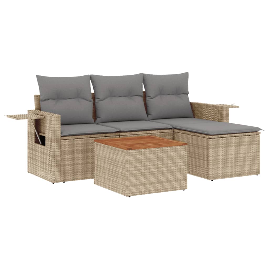 havesofasæt 5 dele med hynder beige polyrattan