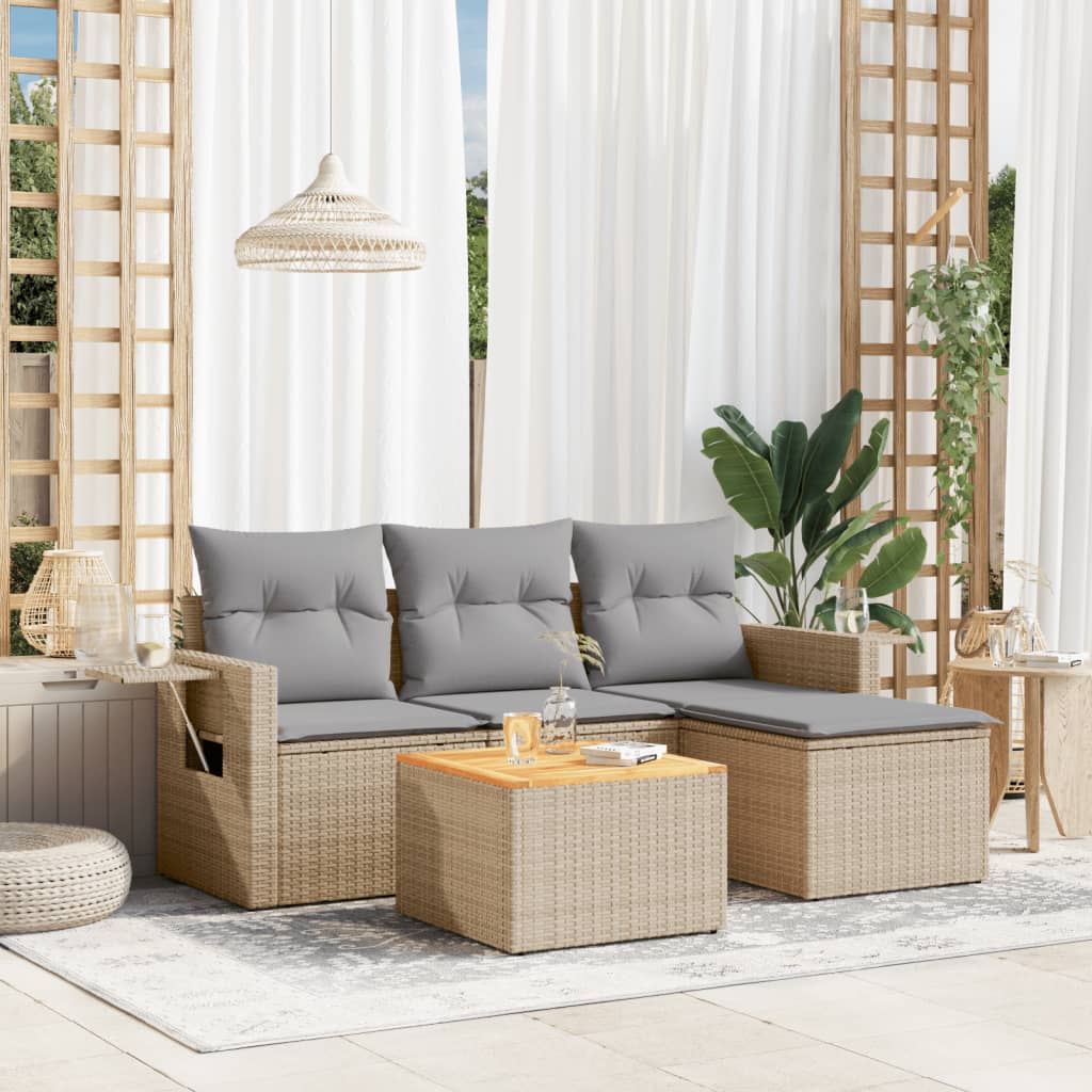 havesofasæt 5 dele med hynder beige polyrattan
