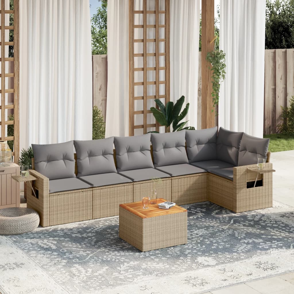 havesofasæt 7 dele med hynder polyrattan beige