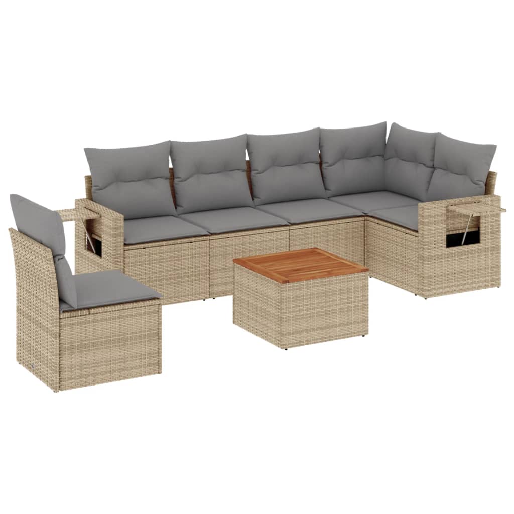 havesofasæt 7 dele med hynder polyrattan beige