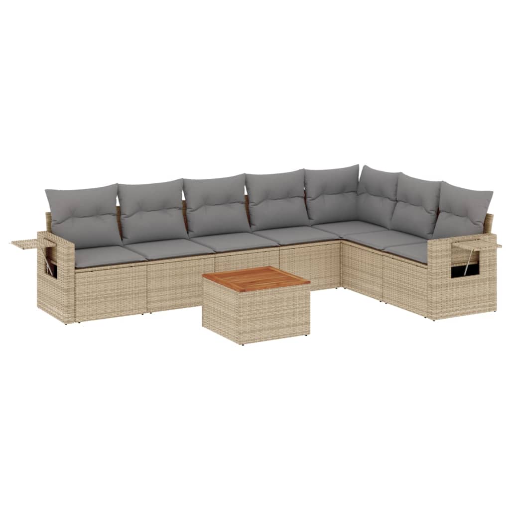 havesofasæt 8 dele med hynder polyrattan beige
