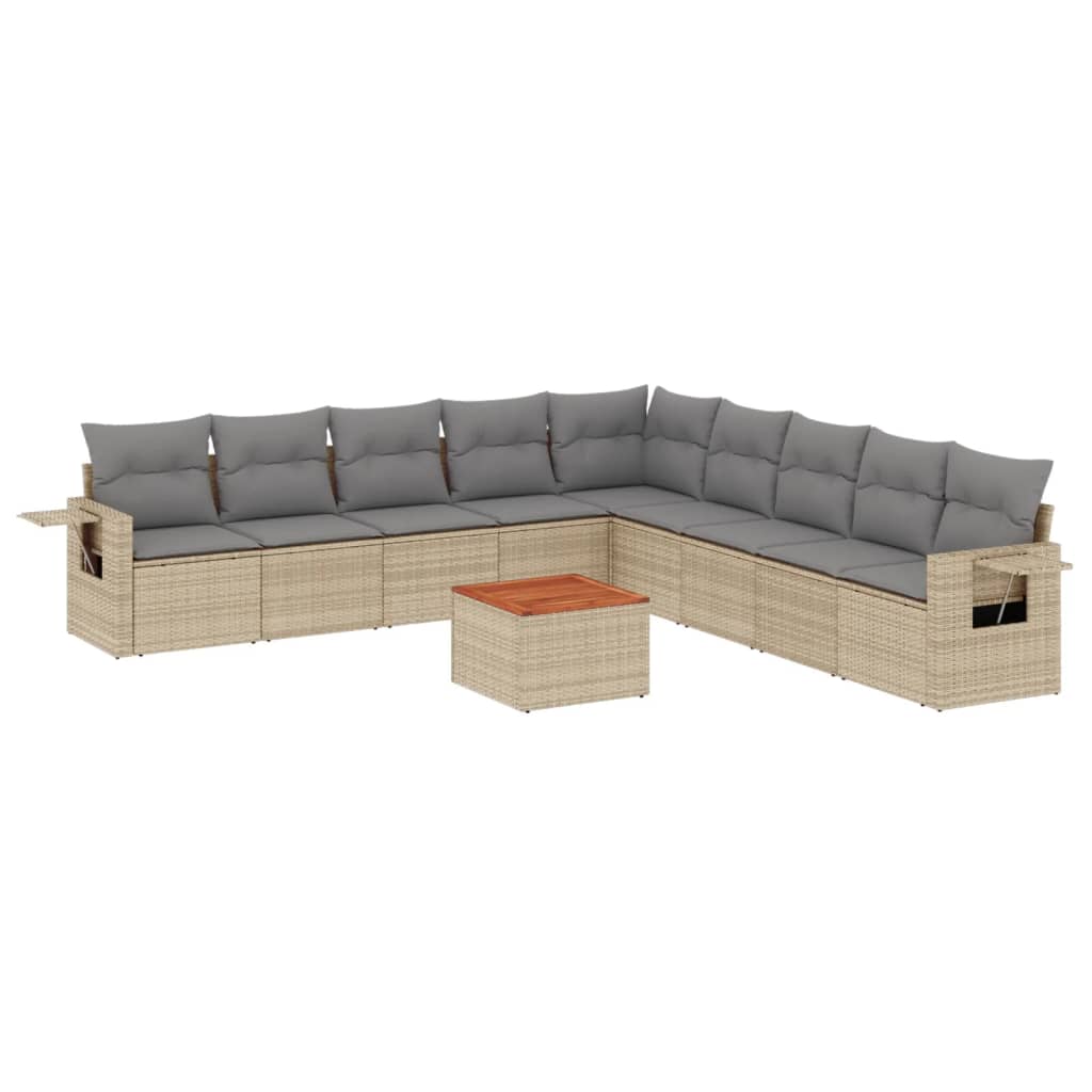havesofasæt 10 dele med hynder polyrattan beige