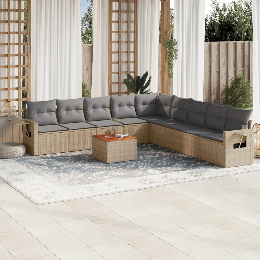 havesofasæt 10 dele med hynder polyrattan beige