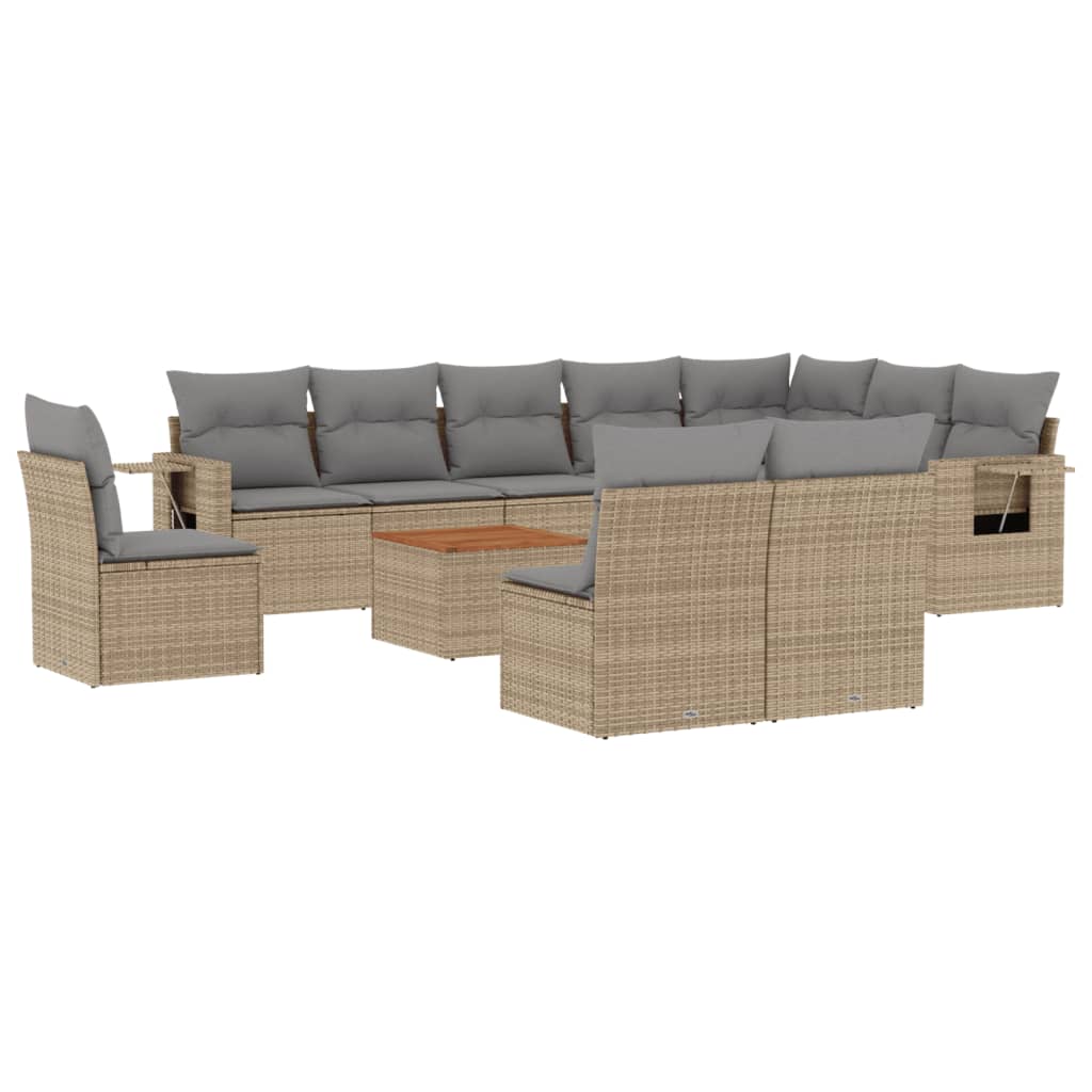 havesofasæt 11 dele med hynder polyrattan beige