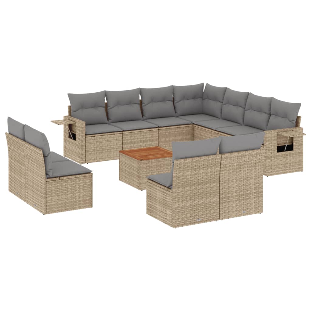 havesofasæt 12 dele med hynder polyrattan beige