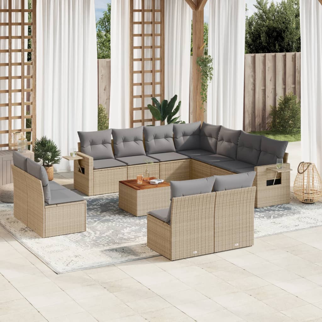 havesofasæt 12 dele med hynder polyrattan beige