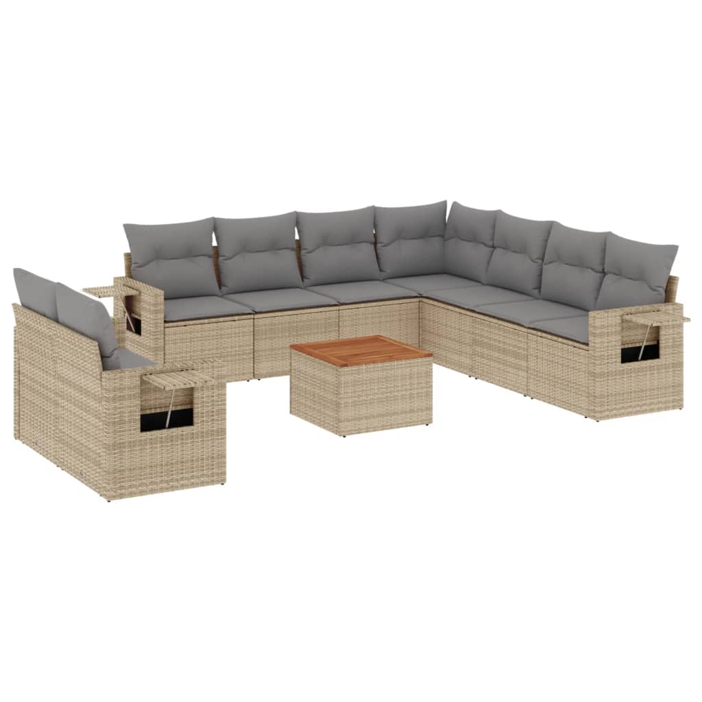 havesofasæt 10 dele med hynder polyrattan beige