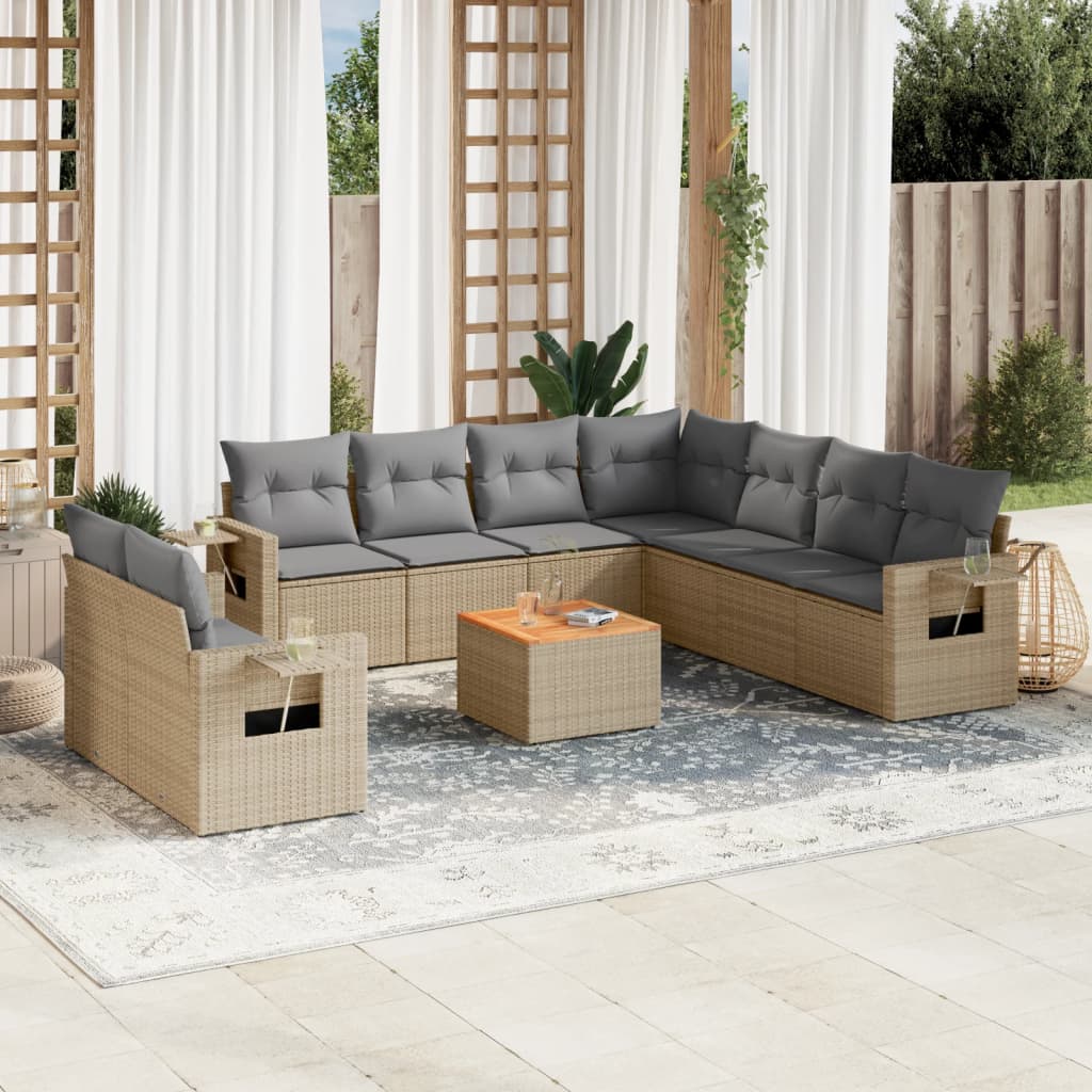 havesofasæt 10 dele med hynder polyrattan beige