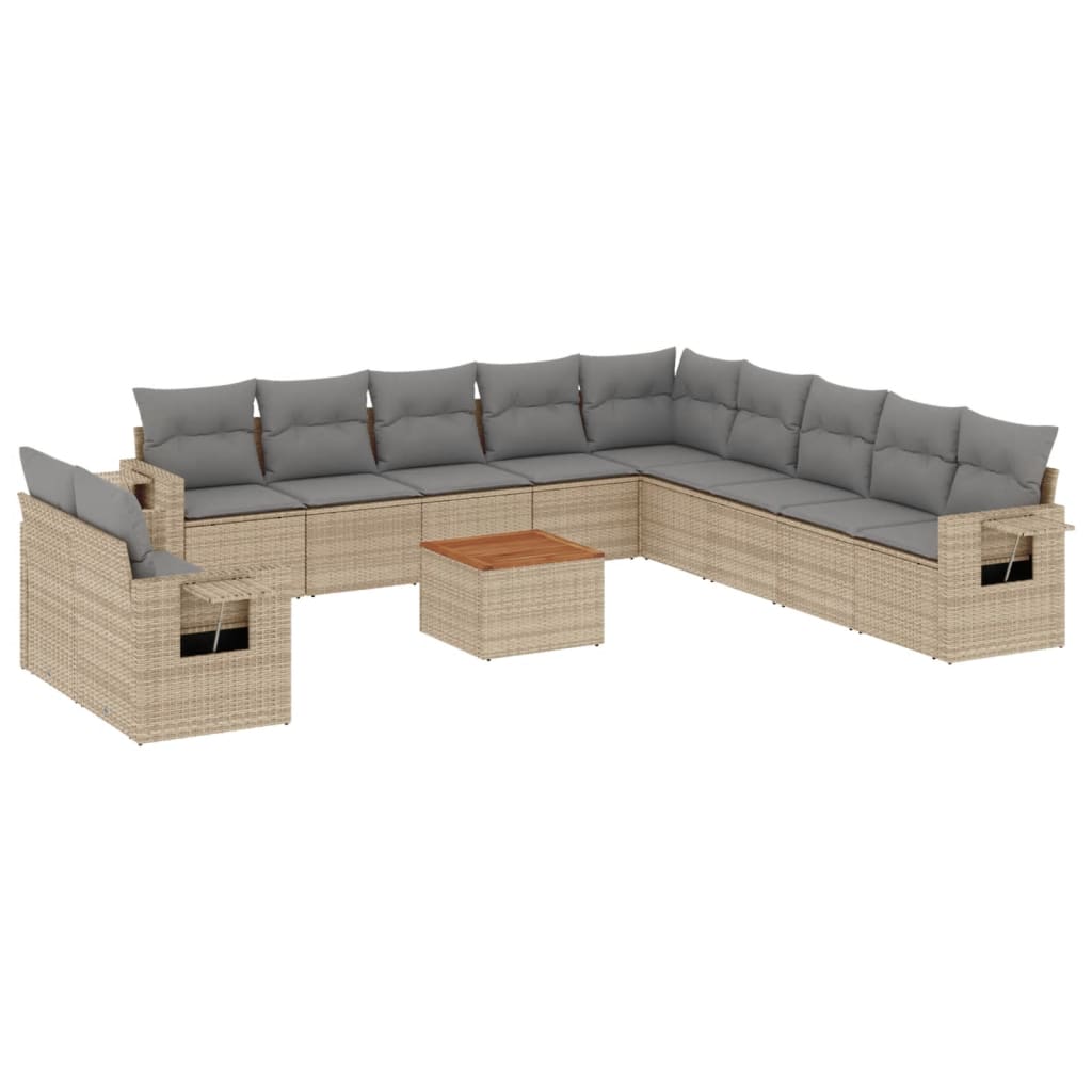 havesofasæt 12 dele med hynder polyrattan beige