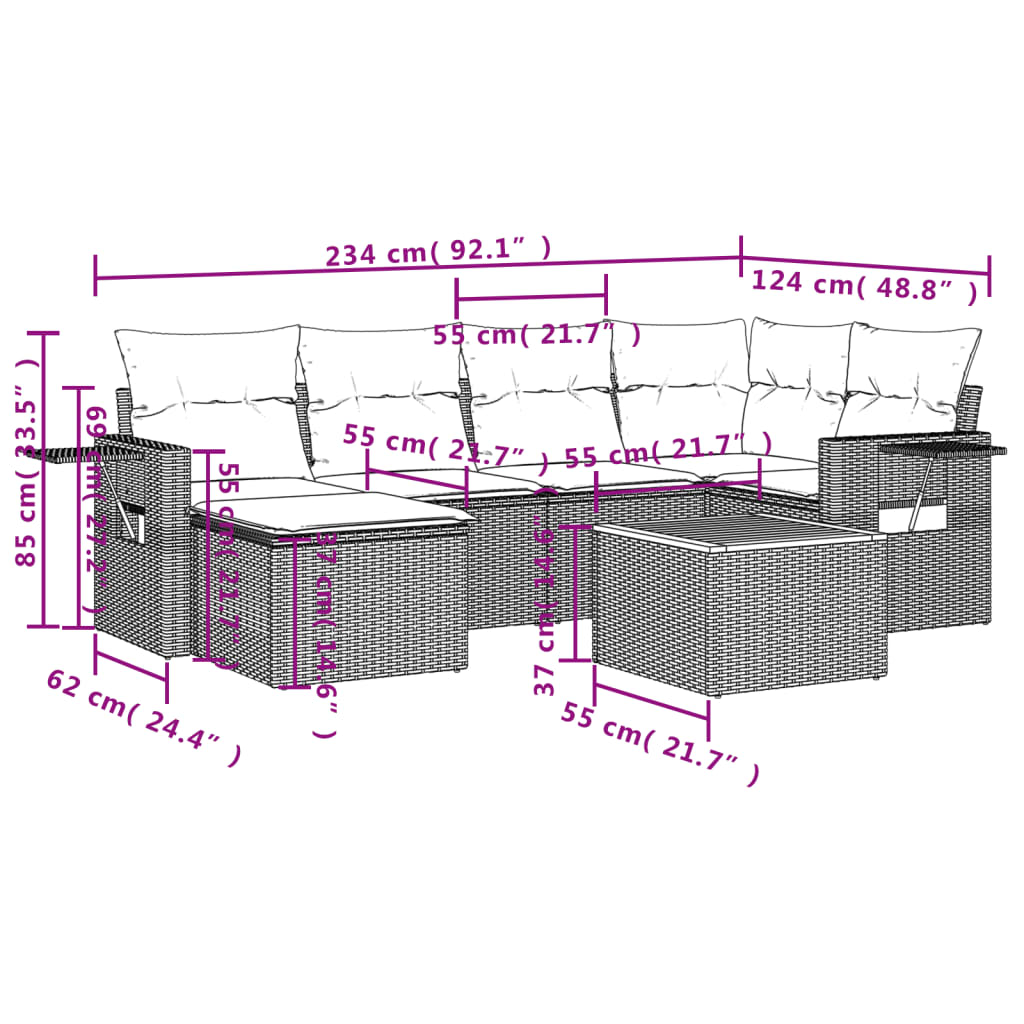 sofasæt til haven 7 dele med hynder polyrattan beige