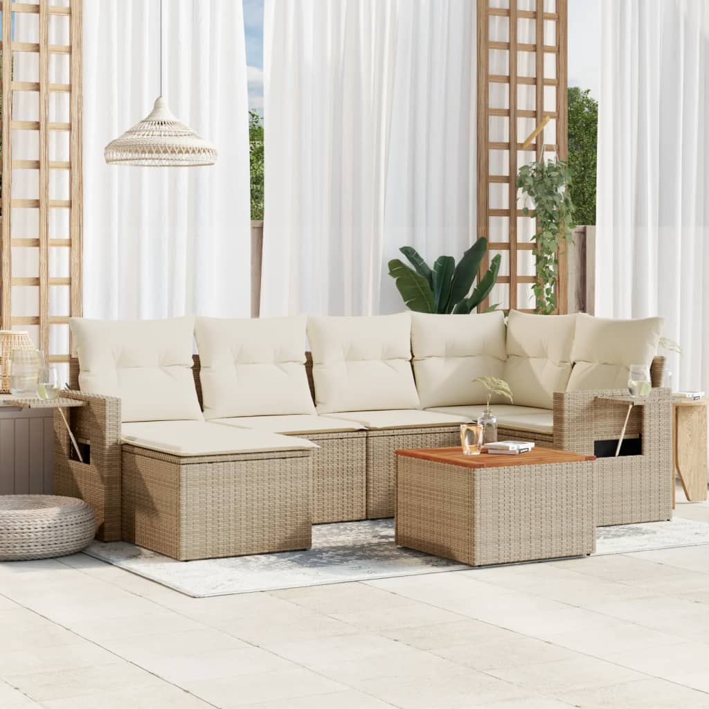 sofasæt til haven 7 dele med hynder polyrattan beige