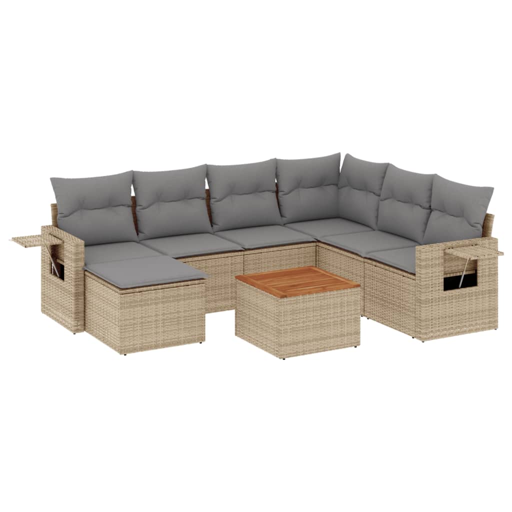 havesofasæt 8 dele med hynder polyrattan beige