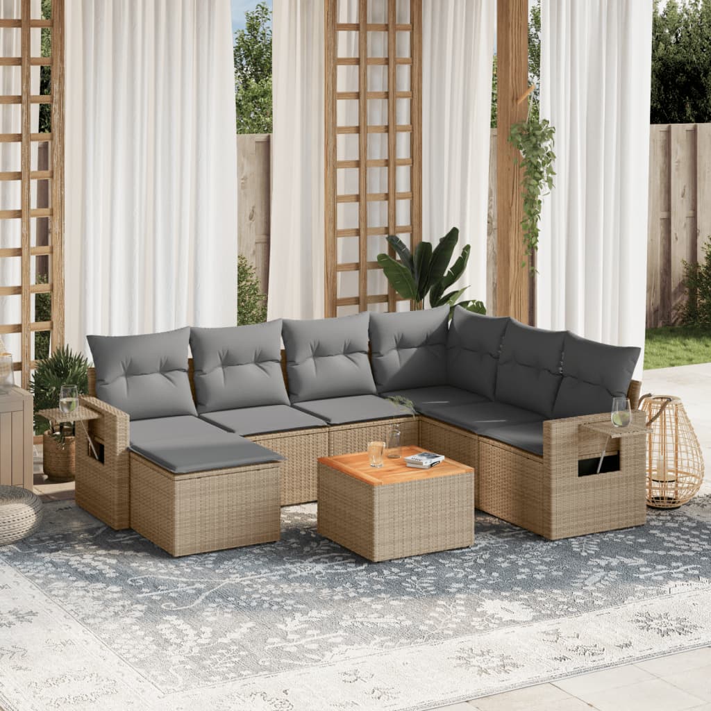 havesofasæt 8 dele med hynder polyrattan beige