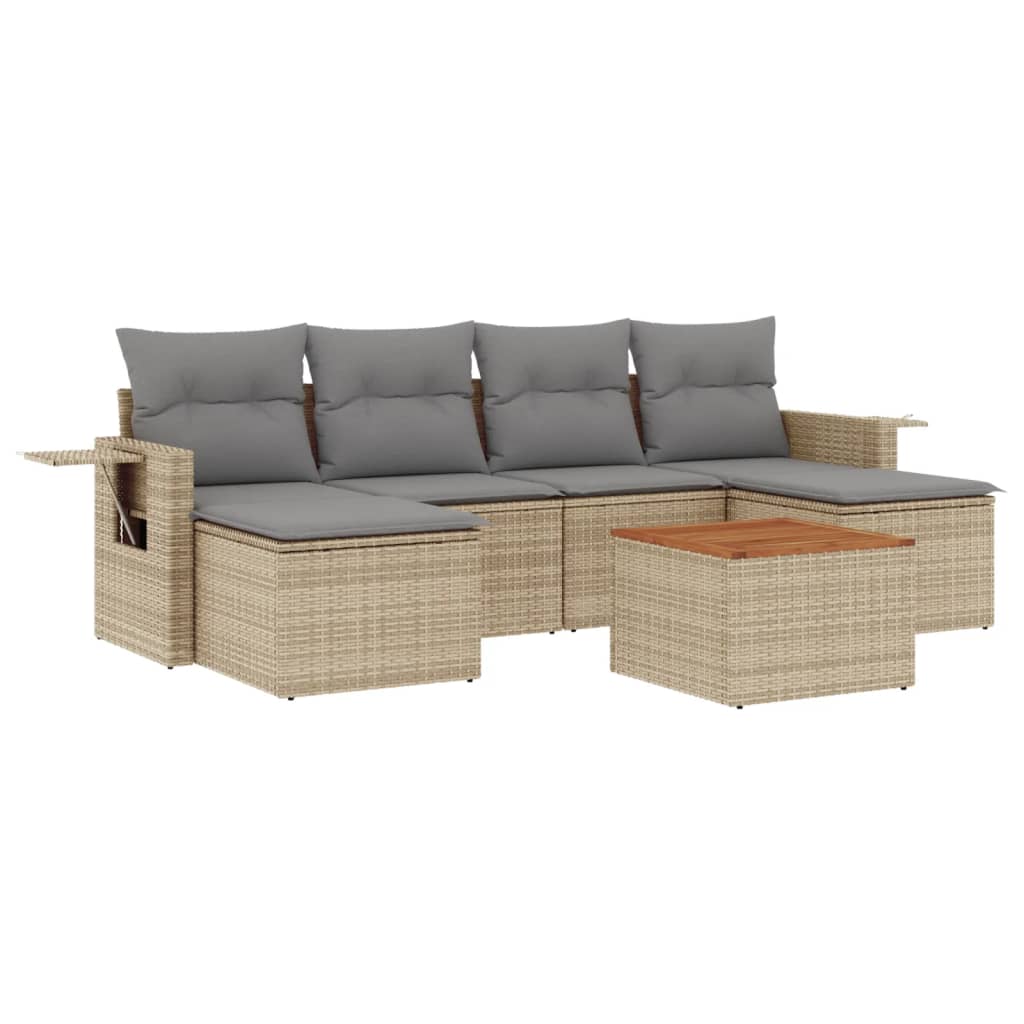 havesofasæt 7 dele med hynder polyrattan beige