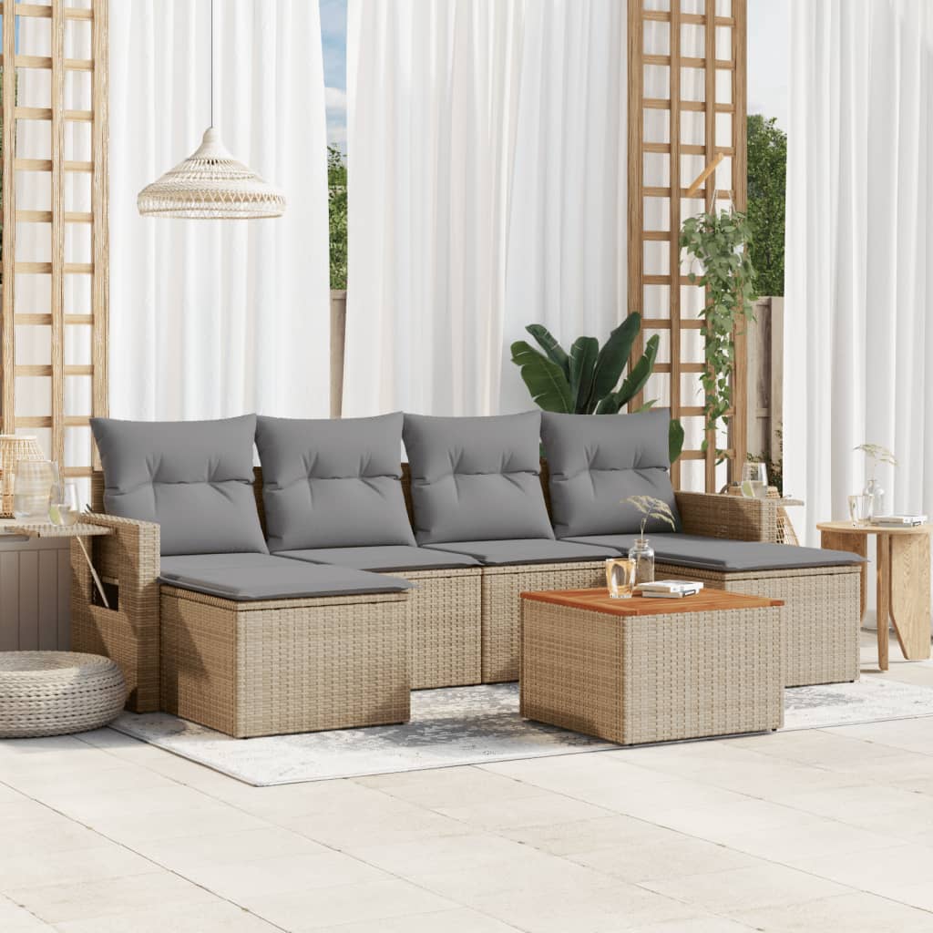 havesofasæt 7 dele med hynder polyrattan beige