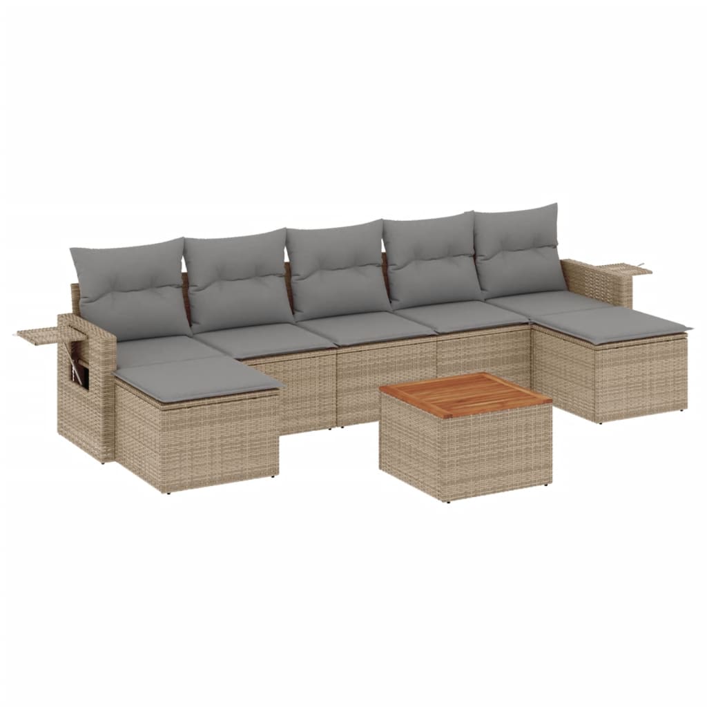 havesofasæt 8 dele med hynder polyrattan beige