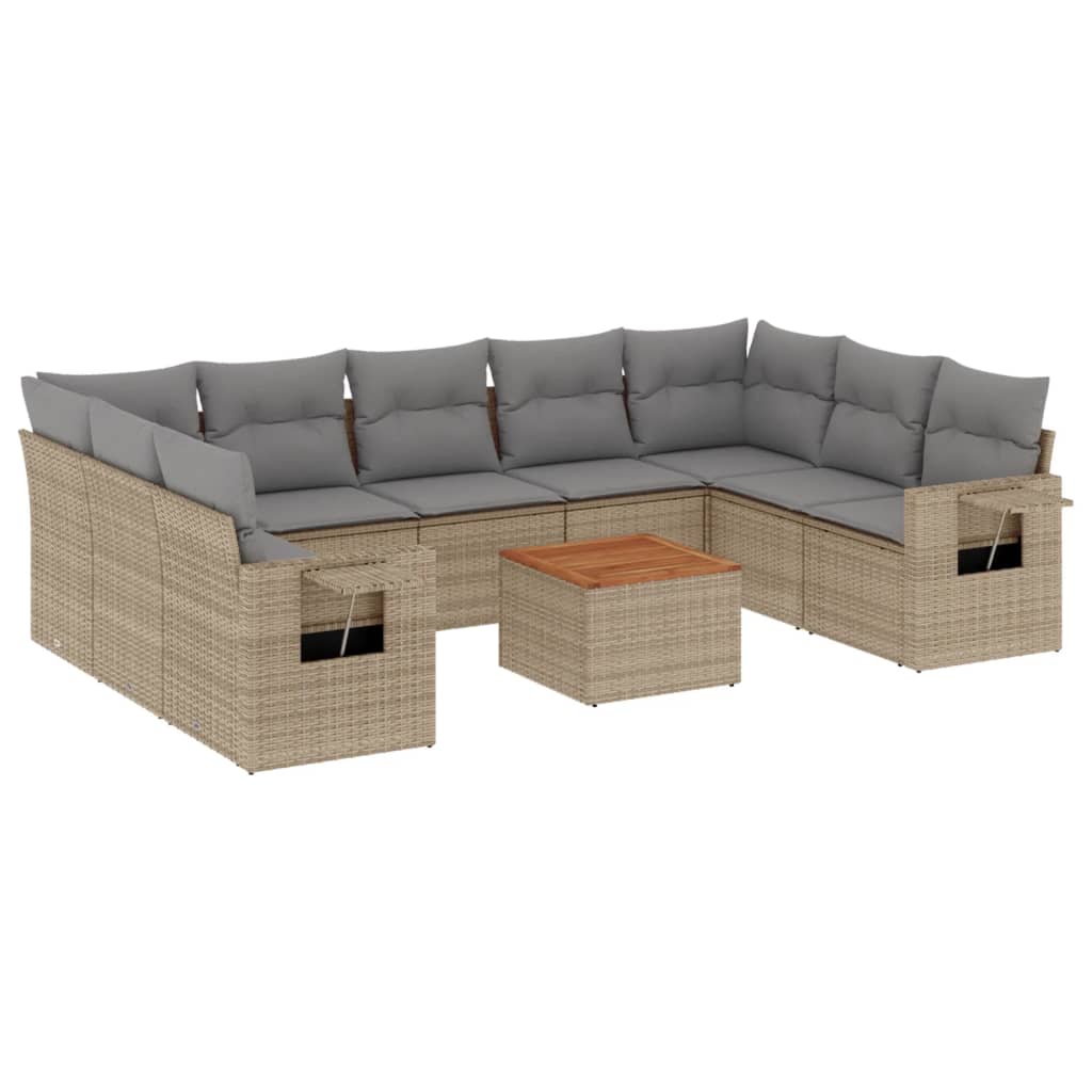 havesofasæt 10 dele med hynder polyrattan beige