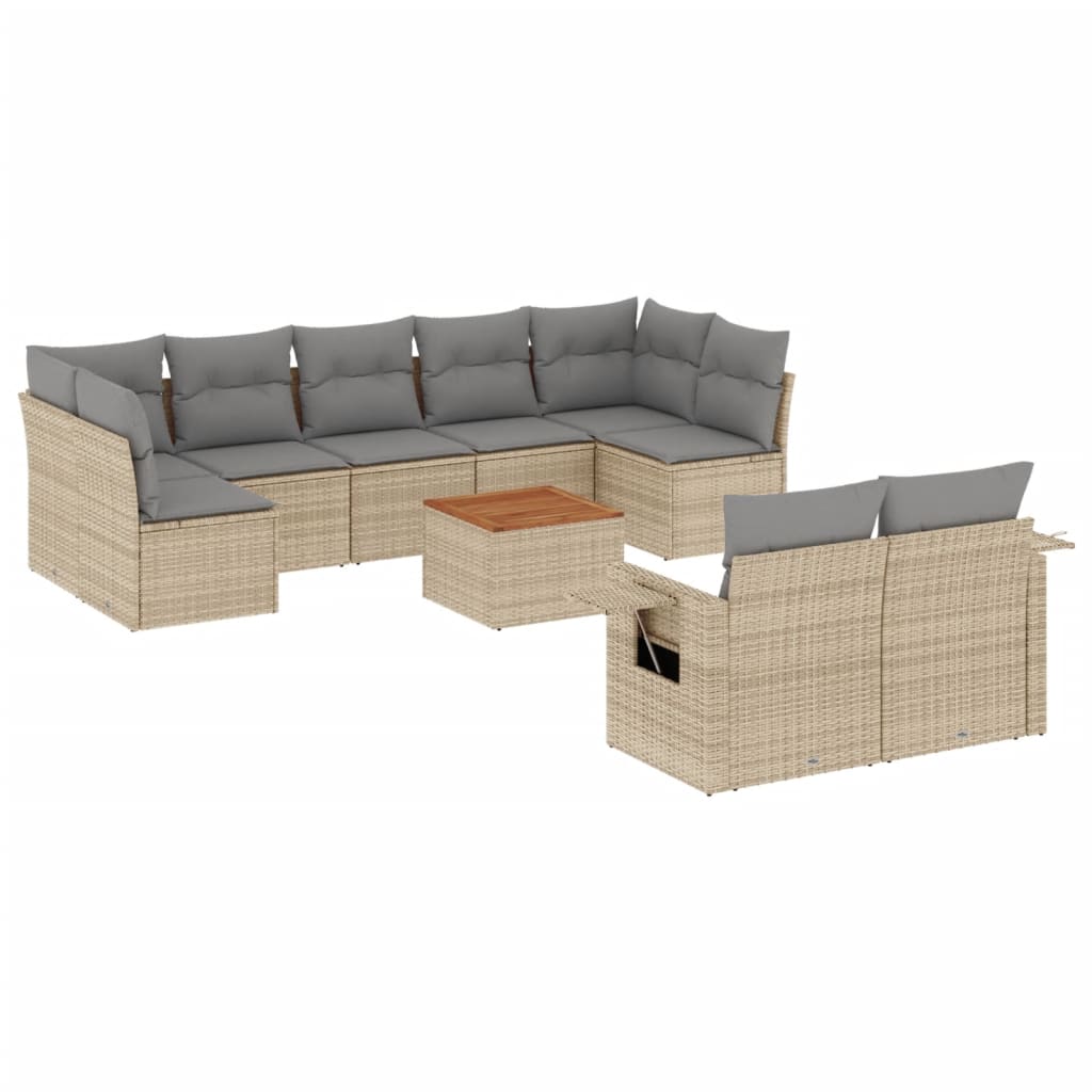 havesofasæt 10 dele med hynder polyrattan beige
