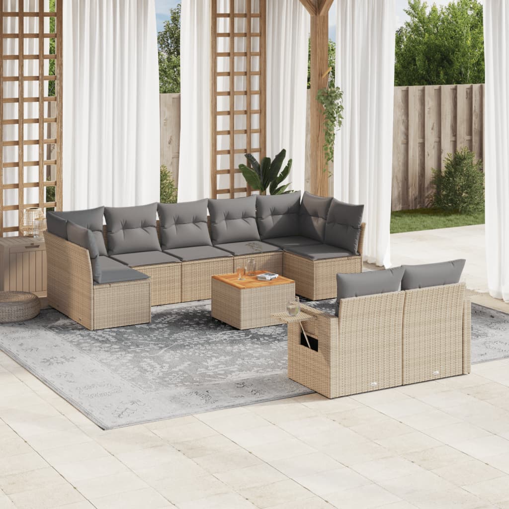 havesofasæt 10 dele med hynder polyrattan beige