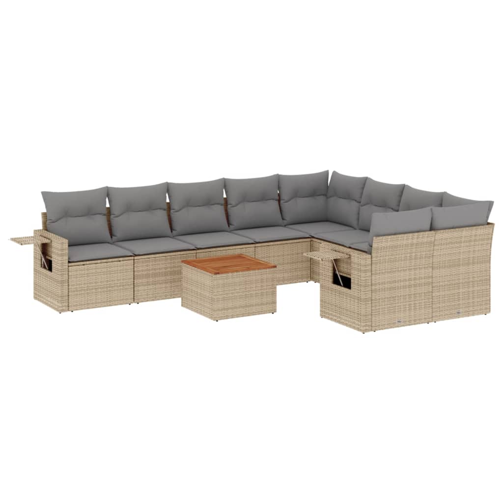 havesofasæt 10 dele med hynder polyrattan beige