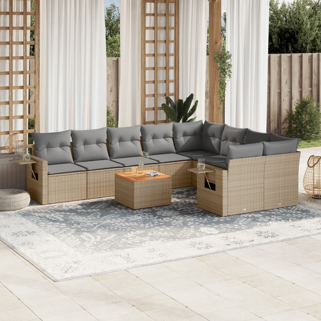 havesofasæt 10 dele med hynder polyrattan beige