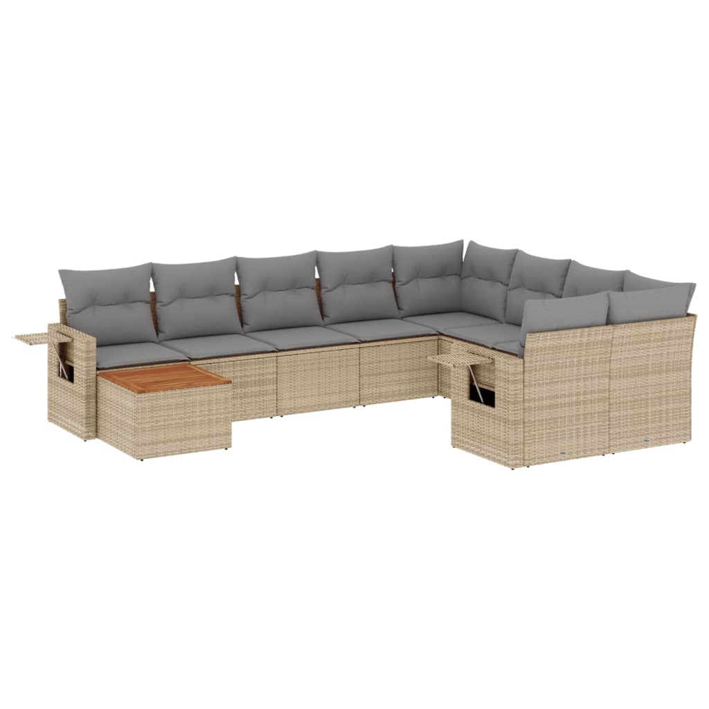 havesofasæt 10 dele med hynder polyrattan beige
