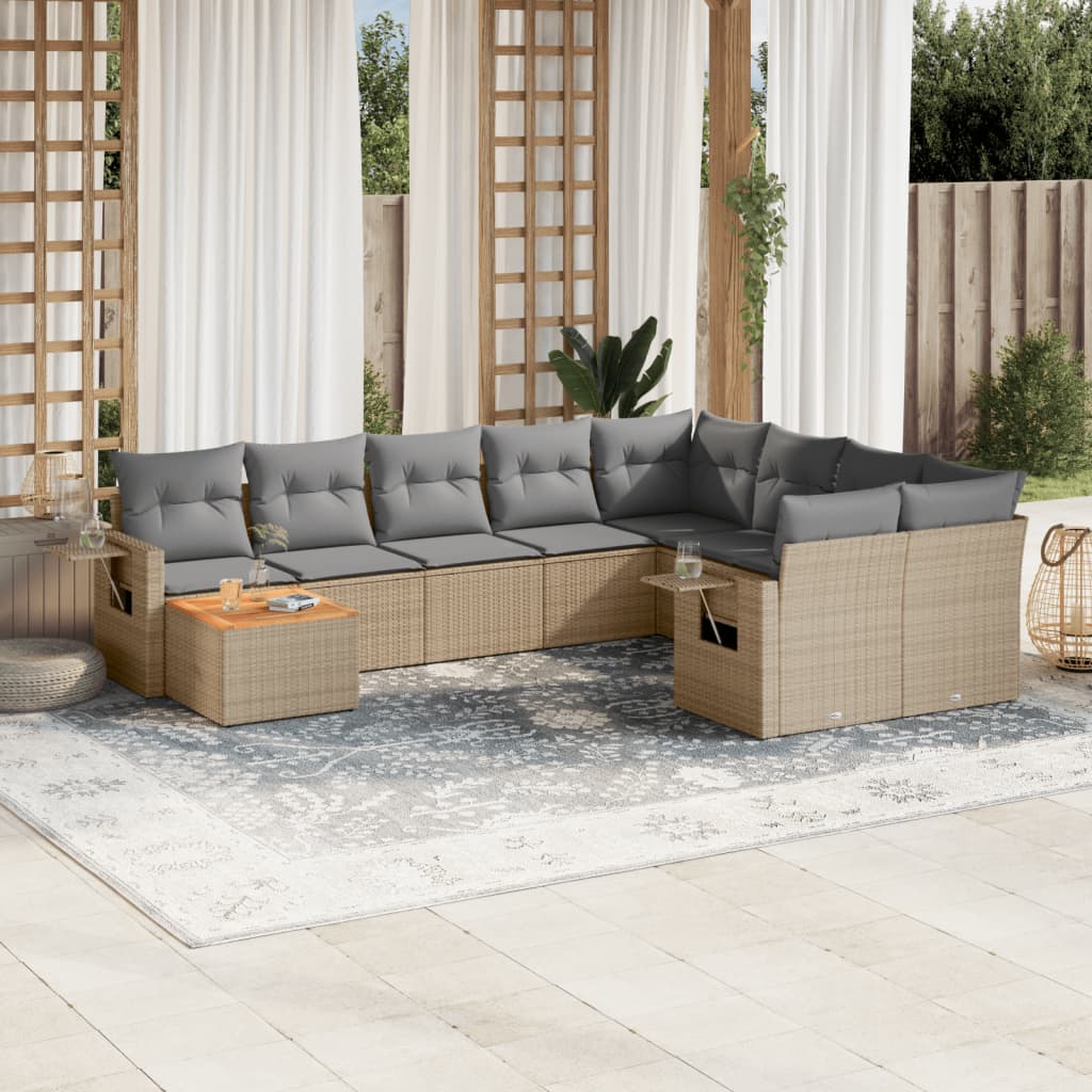 havesofasæt 10 dele med hynder polyrattan beige