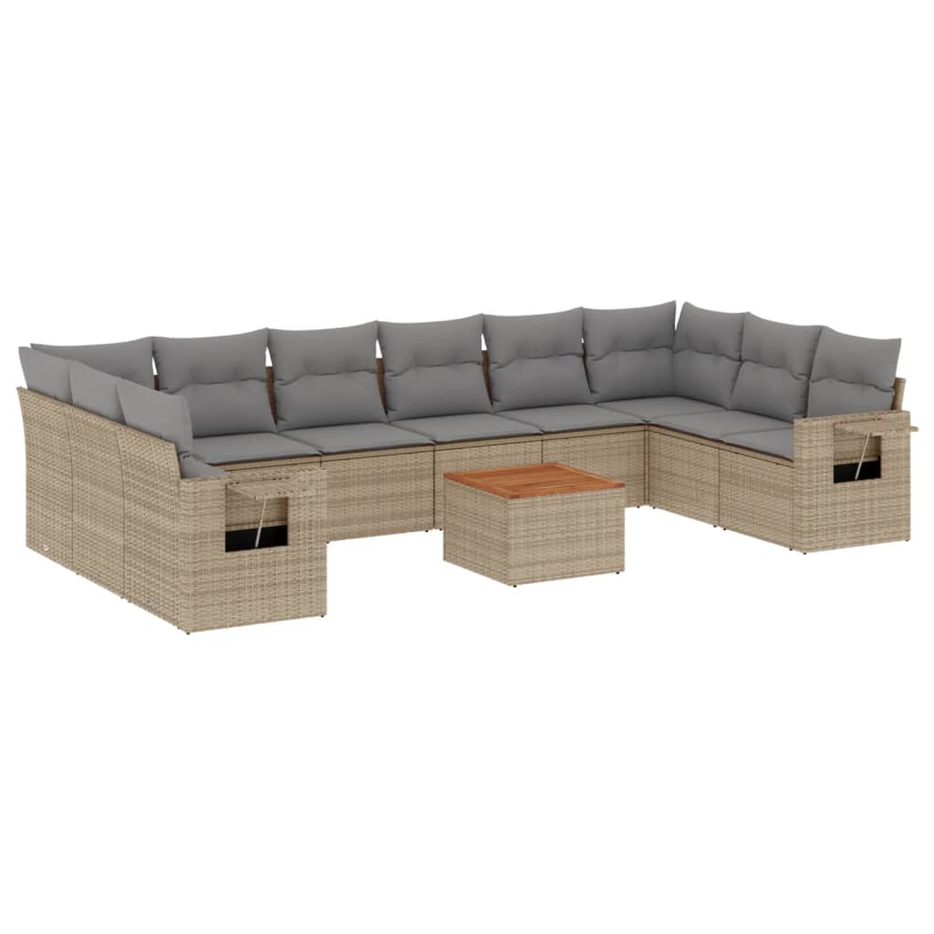 havesofasæt 11 dele med hynder polyrattan beige