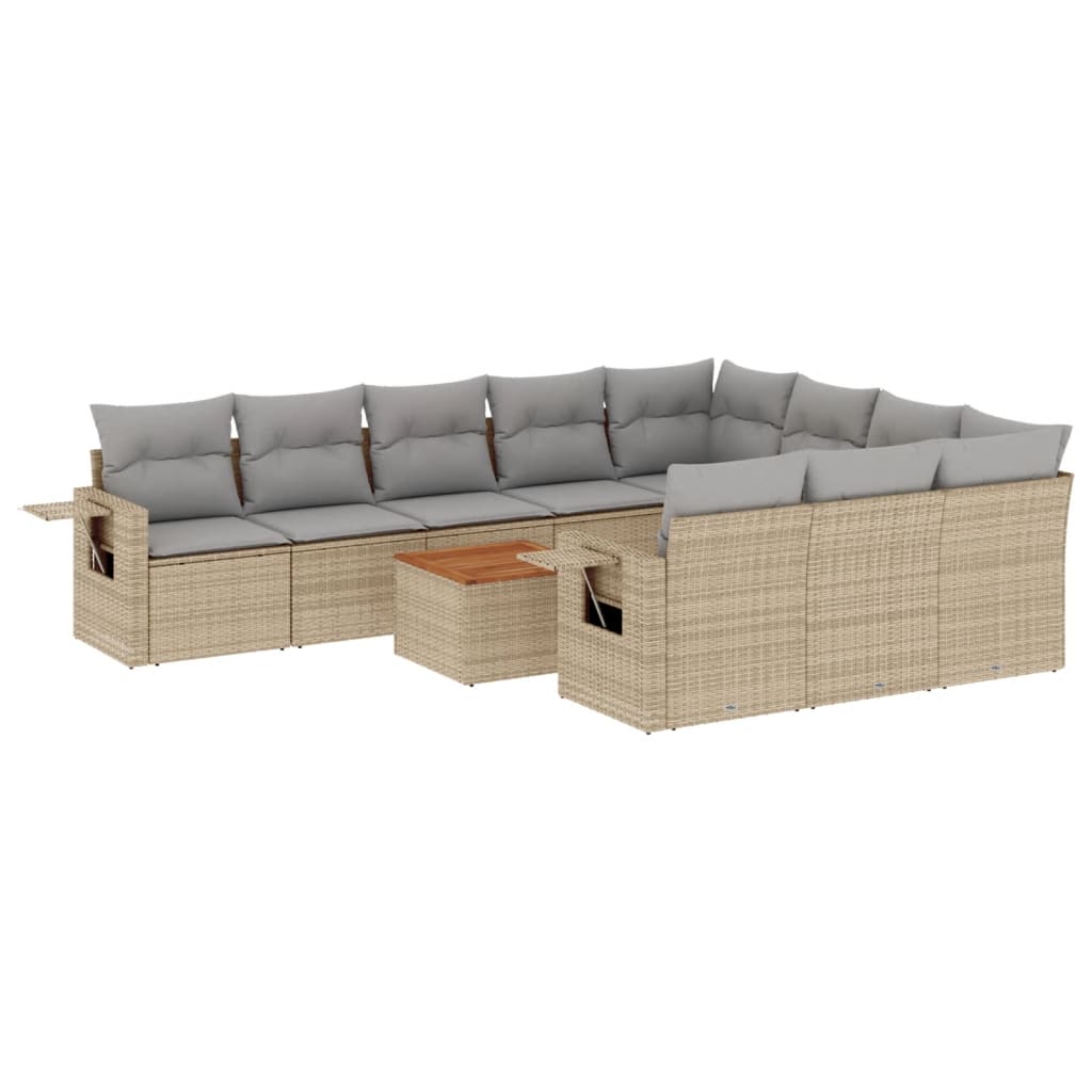 havesofasæt 11 dele med hynder polyrattan beige