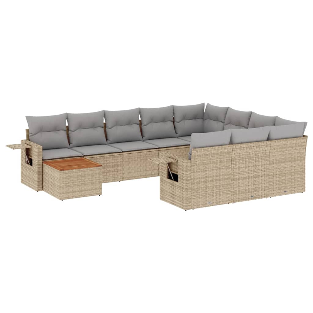 havesofasæt 11 dele med hynder polyrattan beige
