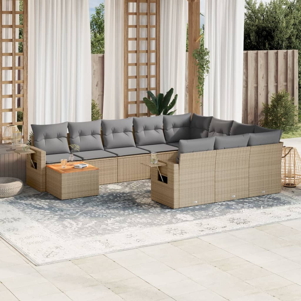 havesofasæt 11 dele med hynder polyrattan beige