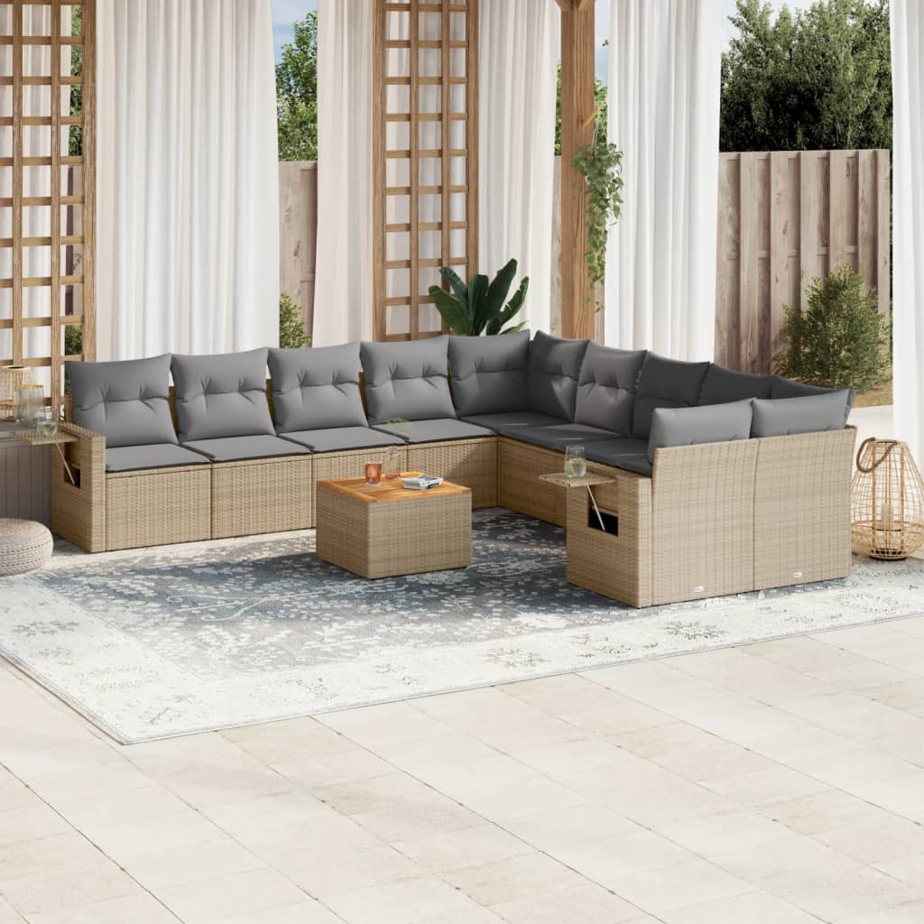 havesofasæt 11 dele med hynder polyrattan beige